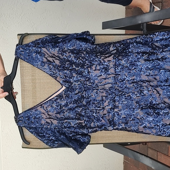 Mother of groom 👗 size 14 navy with sequin with  cap sleeves - Picture 3 of 5